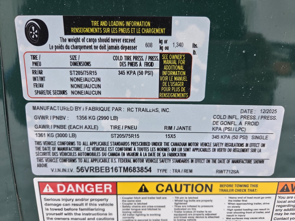 7'x12' RC Trailers Enclosed Cargo RWT712SA 54"