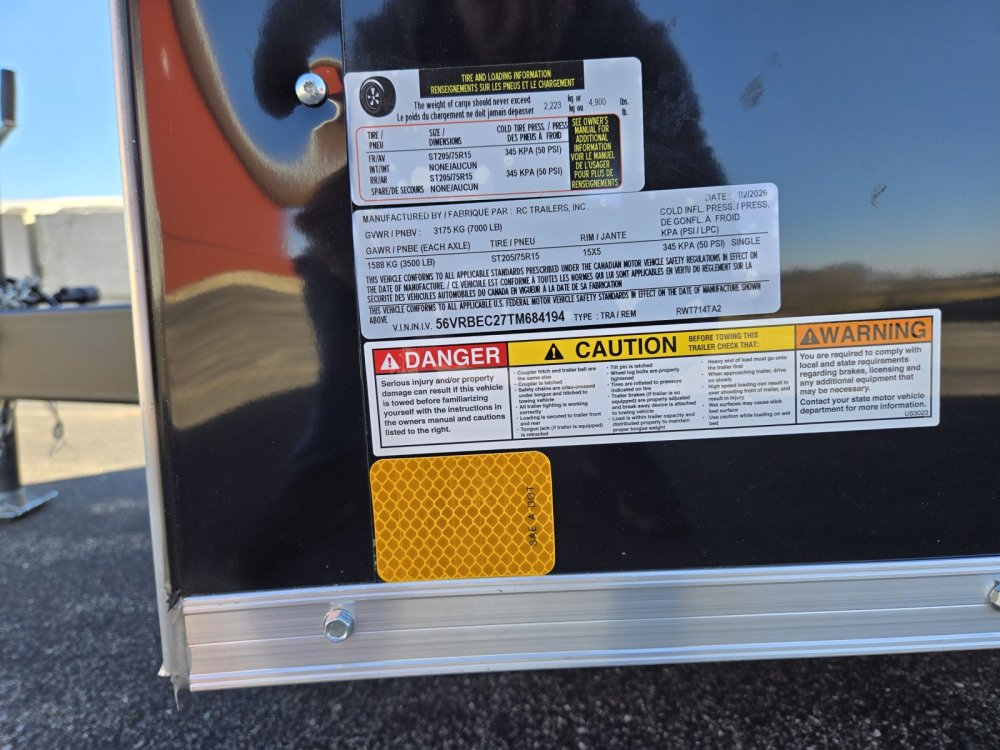 7'x14' RC Trailers Enclosed Cargo RWT714TA2 72"