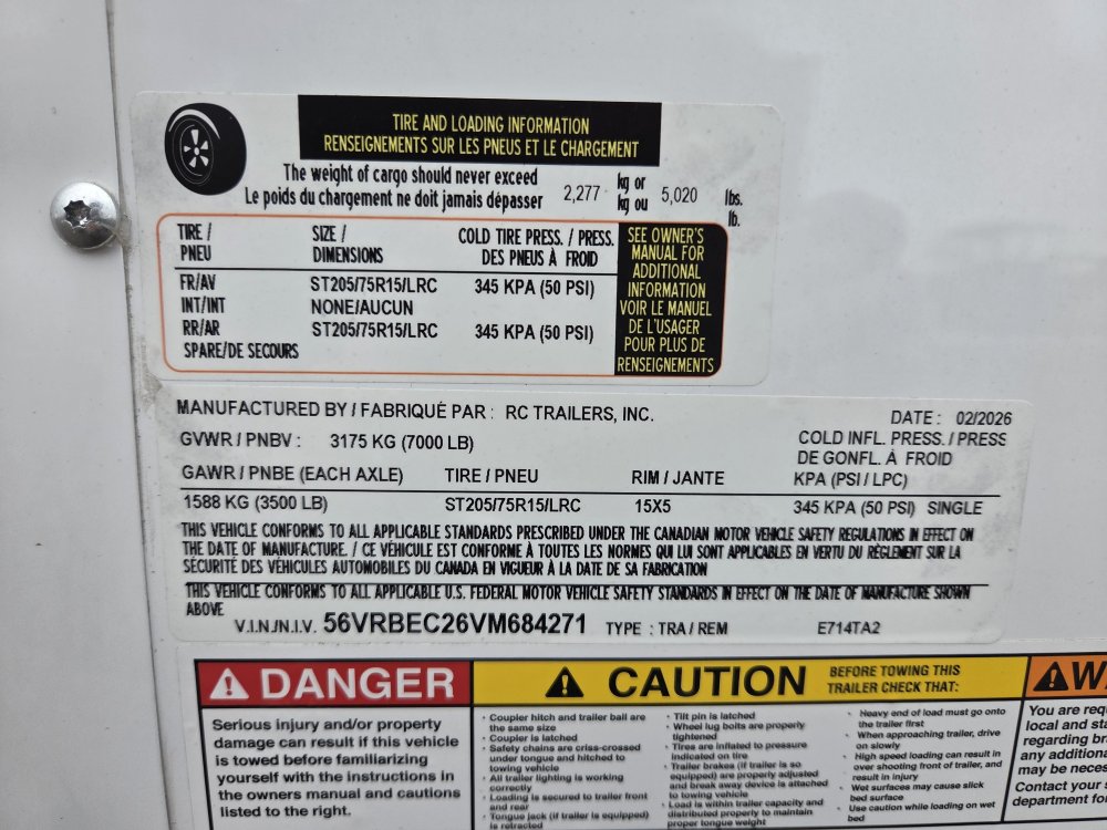 7'x14' RC Trailers Enclosed Cargo E714TA2 72"