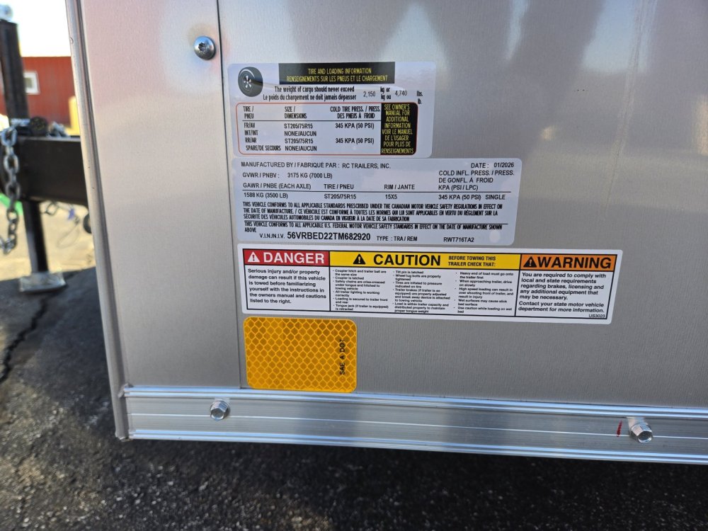 7'x16' RC Trailers Enclosed Cargo RWT716TA2 78"