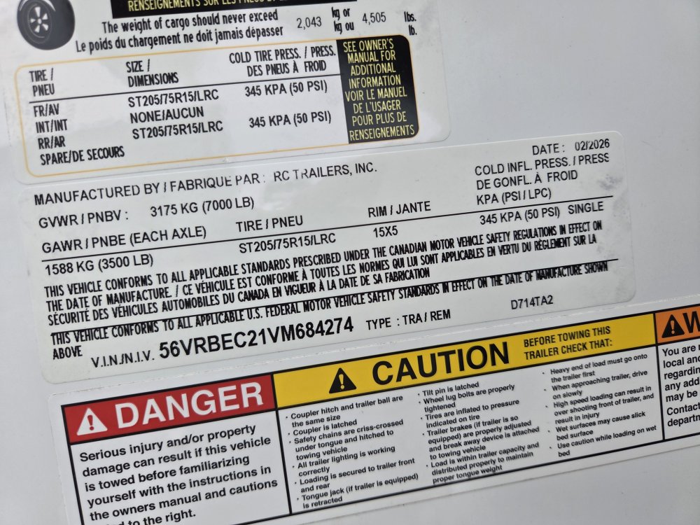 7'x14' RC Trailers Enclosed Cargo D714TA2 84"