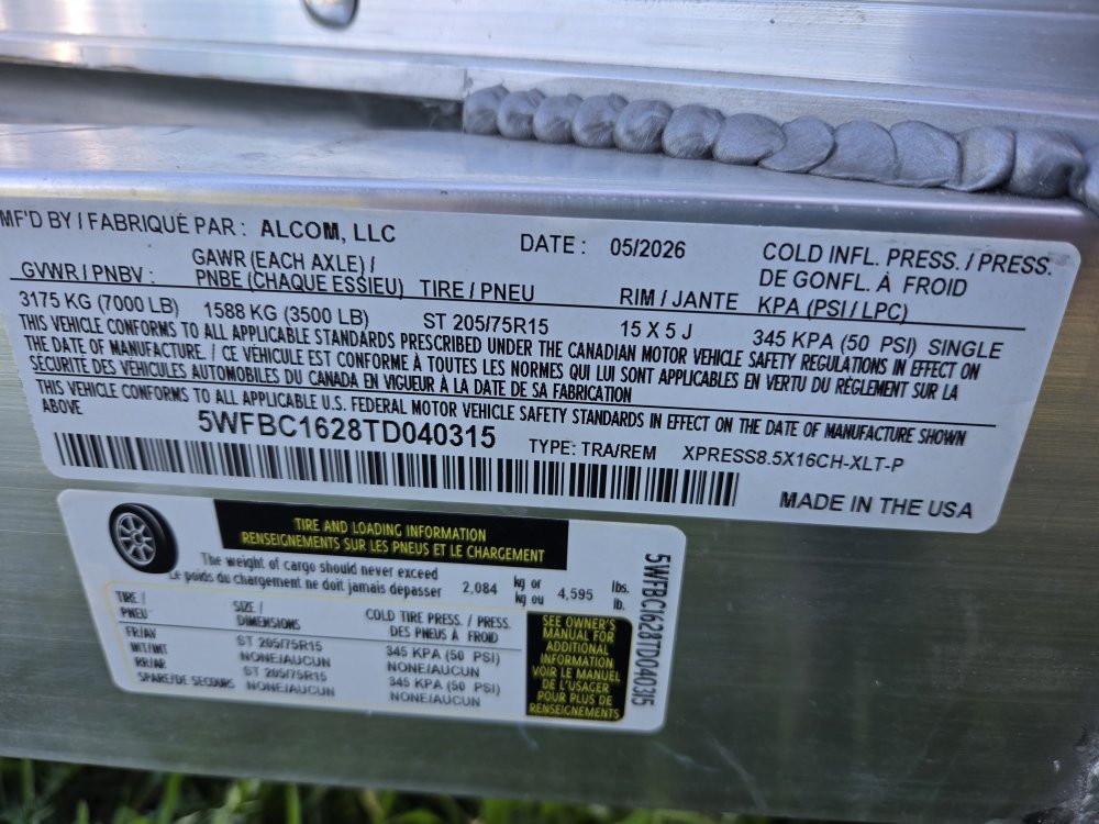 8.5'x16' Alcom Enclosed Cargo XPRESS8.5X16CH XLT-P LMFL25 85"