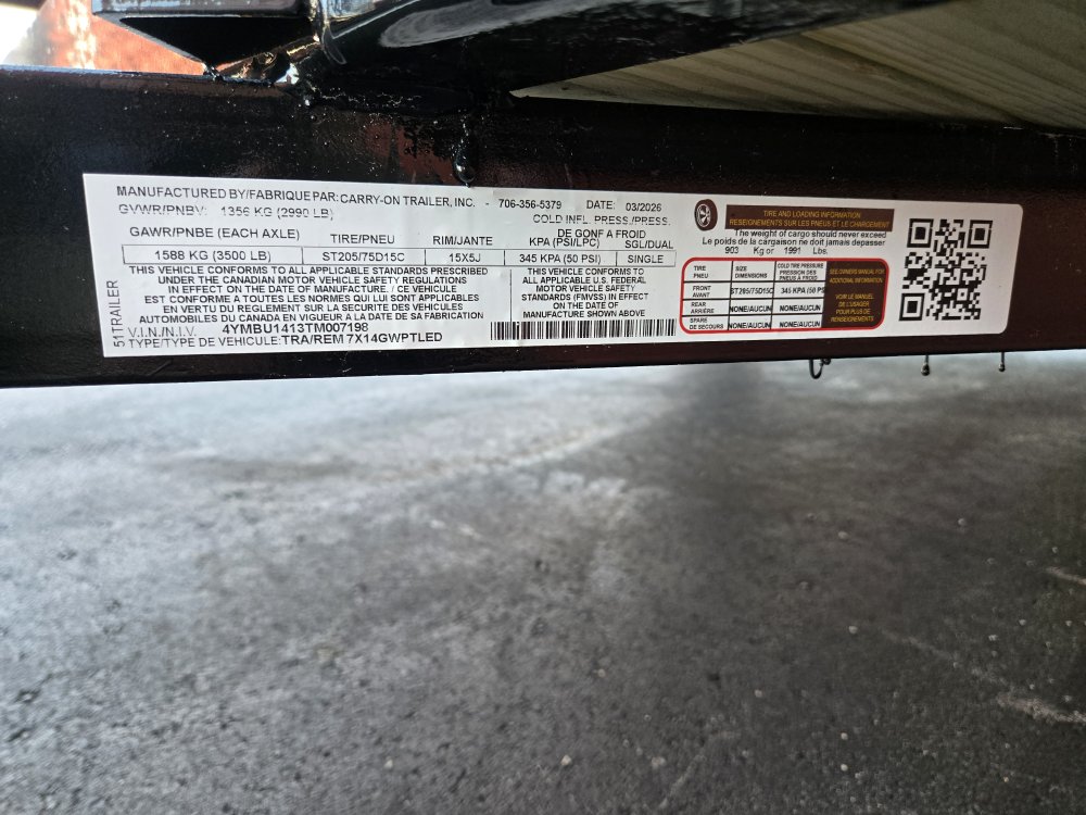 7'x14' Carry-On Utility 7X14GWPTLED