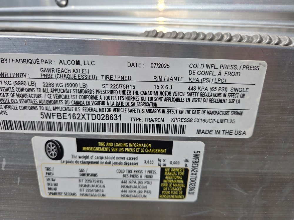 8.5'x16' Alcom Enclosed Cargo XPRESS8.5X16UCP-LMFL25 79"
