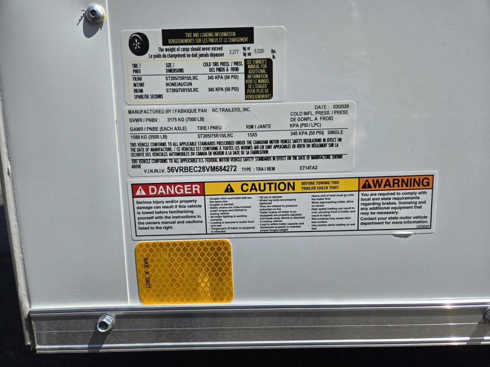 7'x14' RC Trailers Enclosed Cargo RWT714TA2 78"