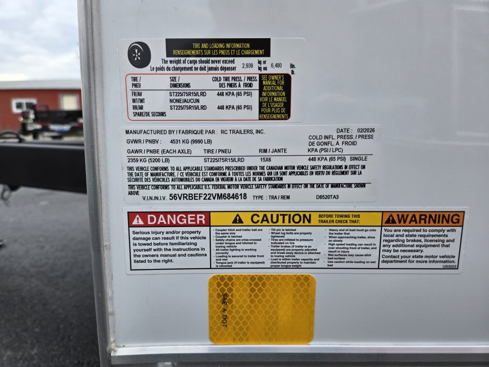 8.5'x20' RC Trailers Enclosed Cargo D8520TA3 78"