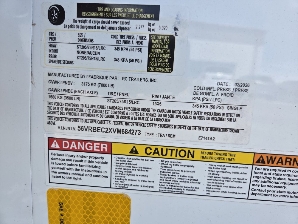 7'x14' RC Trailers Enclosed Cargo E714TA2 78"