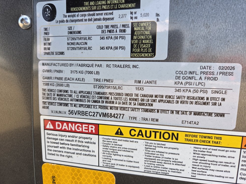 7'x14' RC Trailers Enclosed Cargo E714TA2 72"