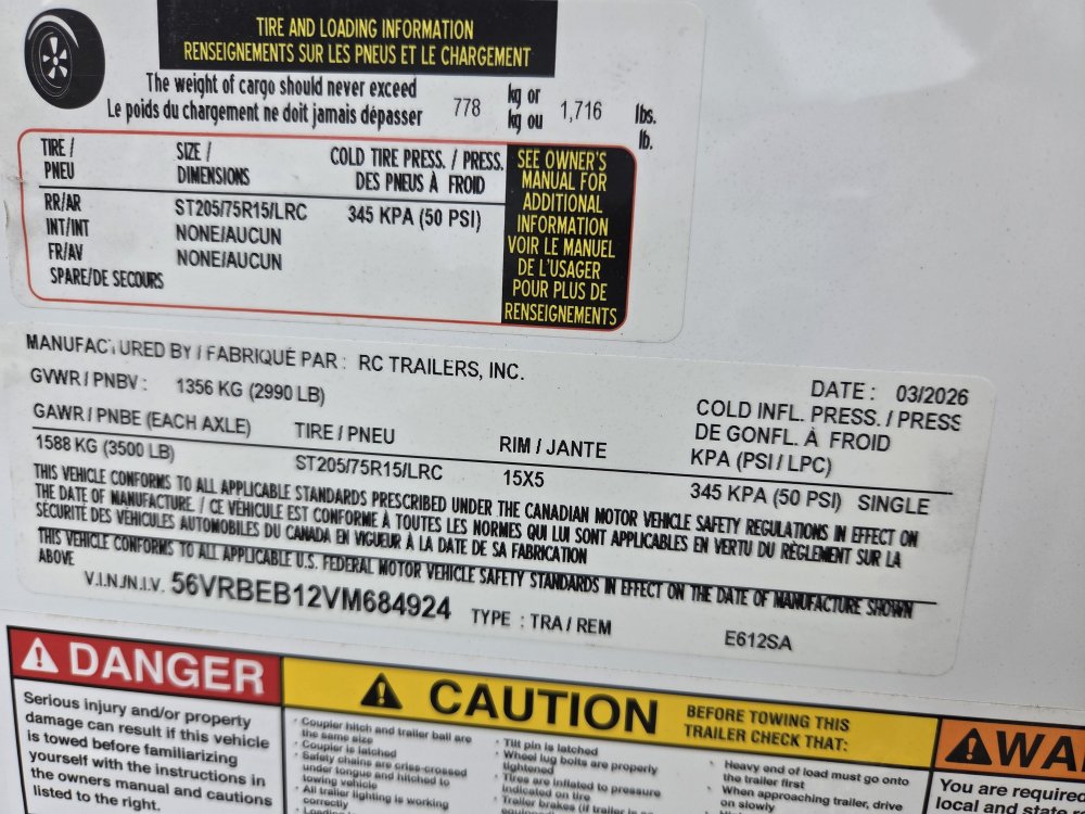 6'x12' RC Trailers Enclosed Cargo E612SA 72"