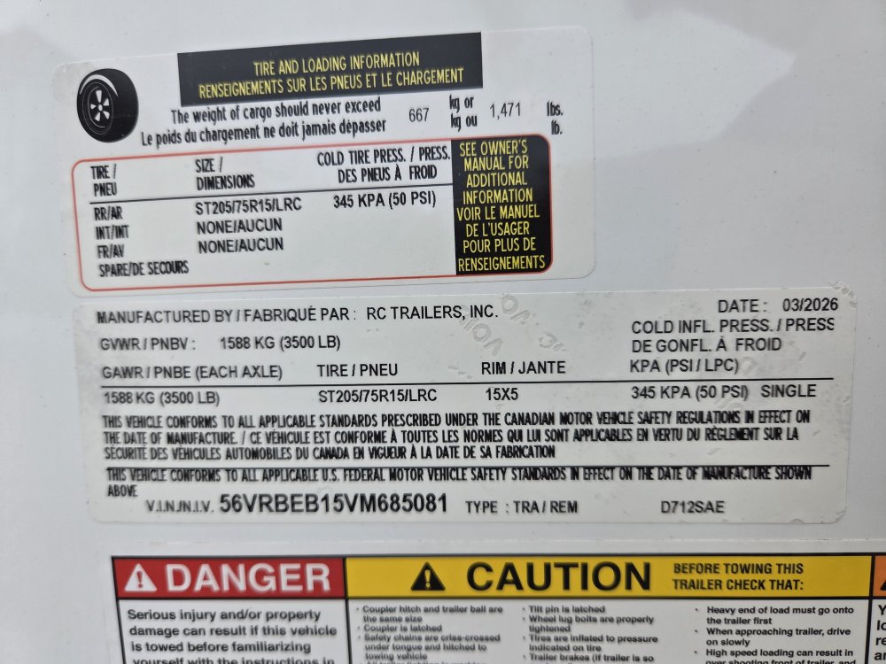 7'x12' RC Trailers Enclosed Cargo D712SAE 78"