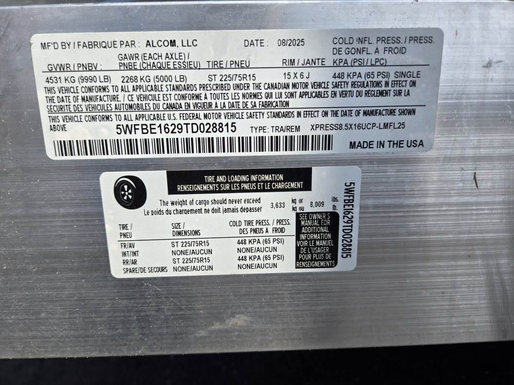 8.5'x16' Alcom Enclosed Cargo XPRESS8.5X16UCP-LMFL25 79"