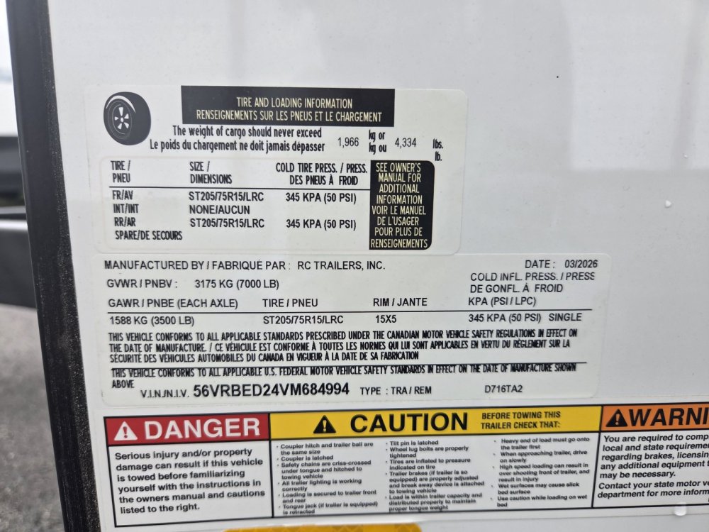 7'x16' RC Trailers Contractor D716TA2 84"