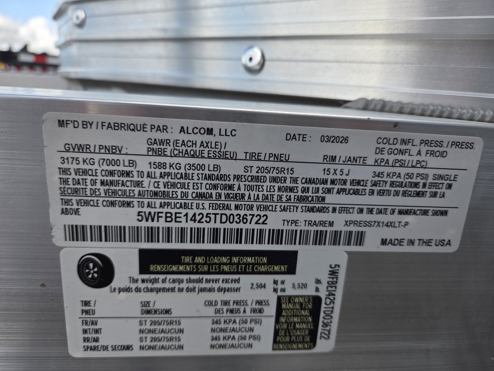 7'x14' Alcom Enclosed Cargo XPRESS7X14XLT-P