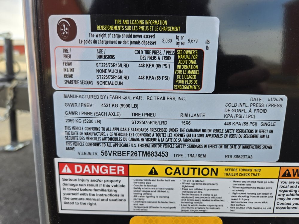 8.5'x20' RC Trailers Enclosed Cargo RDLX8520TA3 78"