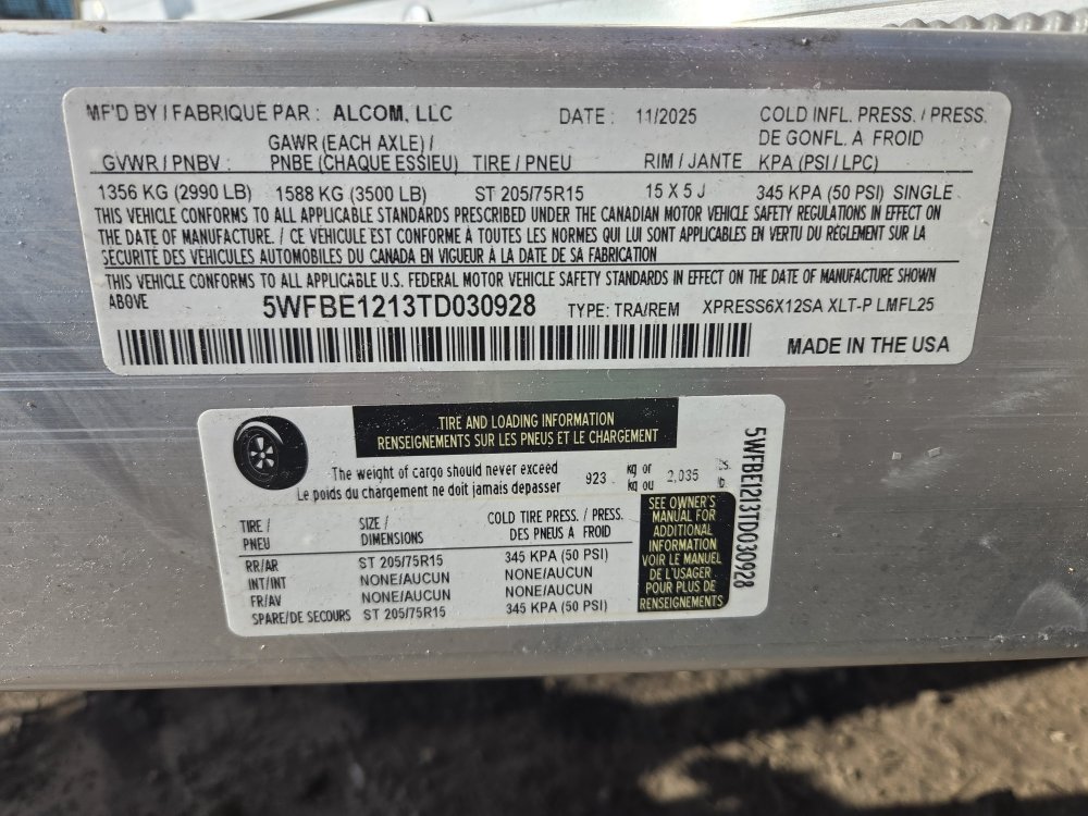 6'x12' Alcom Enclosed Cargo XPRESS6X12SA-XLT-P 76"