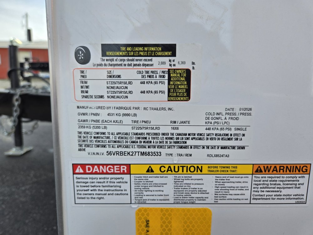 8.5'x24' RC Trailers Enclosed Cargo RDLX8524TA3 84"