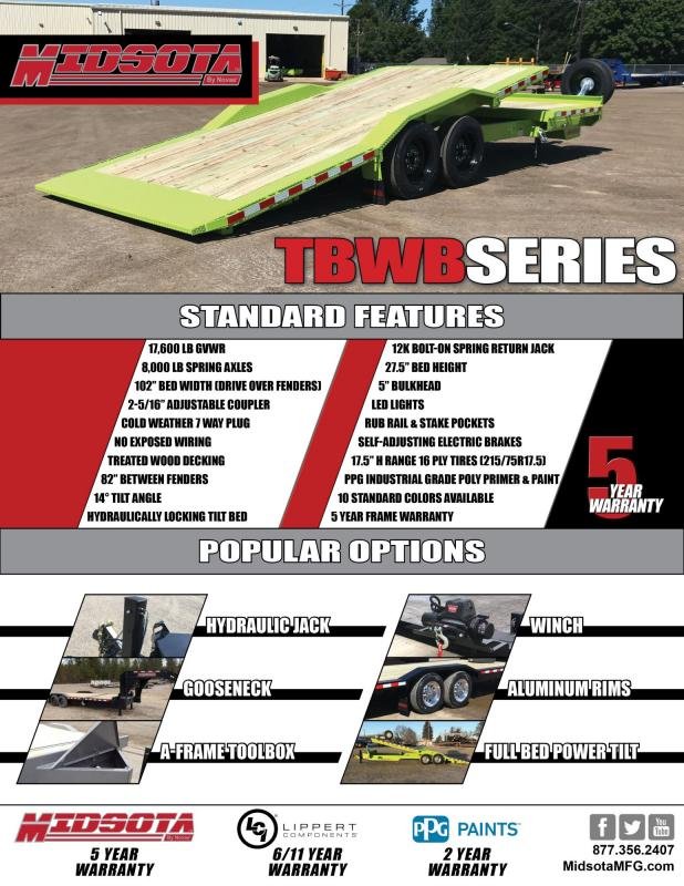 2025 Midsota TBWB-28 Equipment Tilt Trailer 8.5x28 17.6K