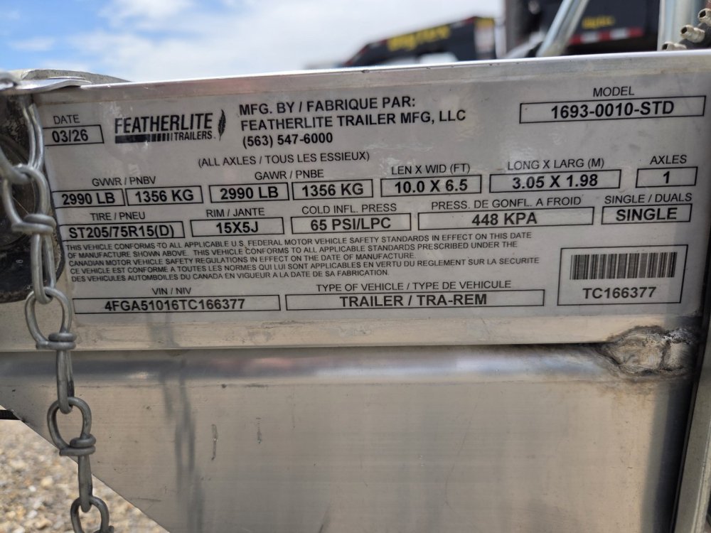 6' 6"x10' Featherlite Utility 1693