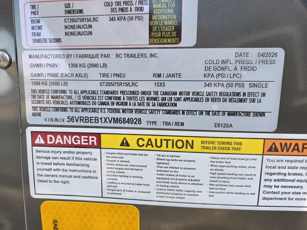 6'x12' RC Trailers Enclosed Cargo E612SA 72"