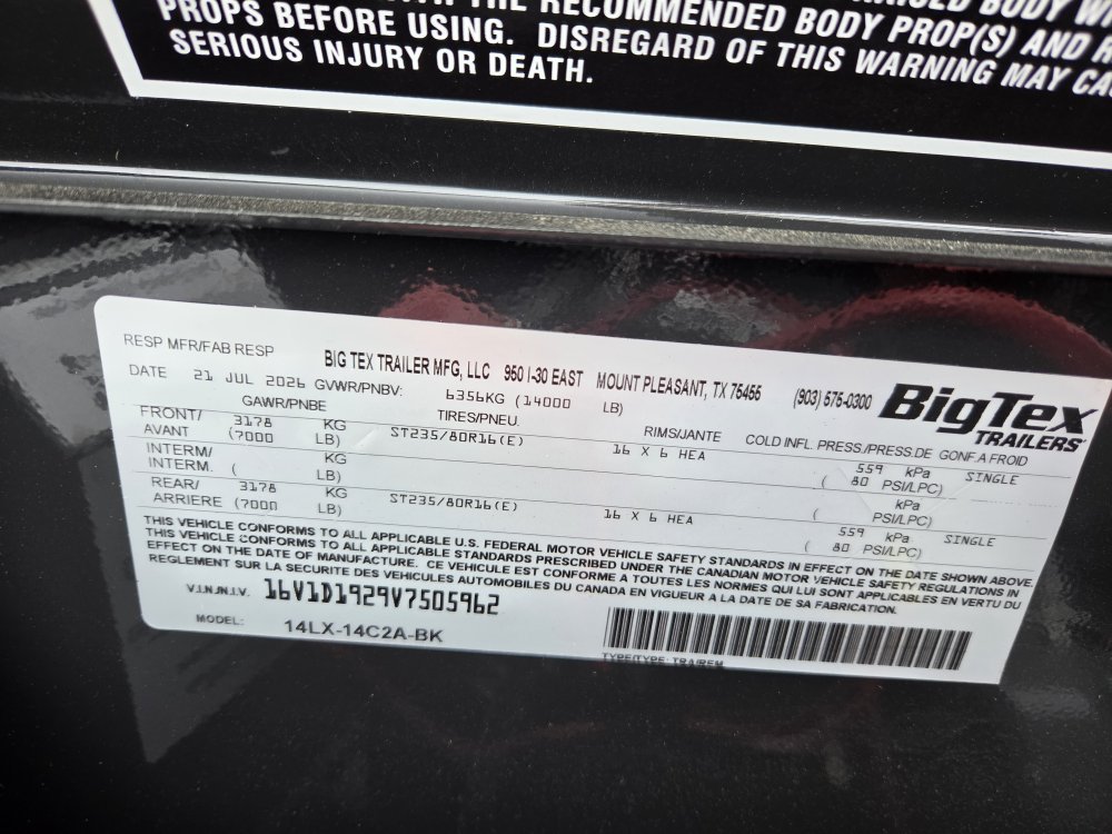7'x14' Big Tex Dump 14LX-14 2'