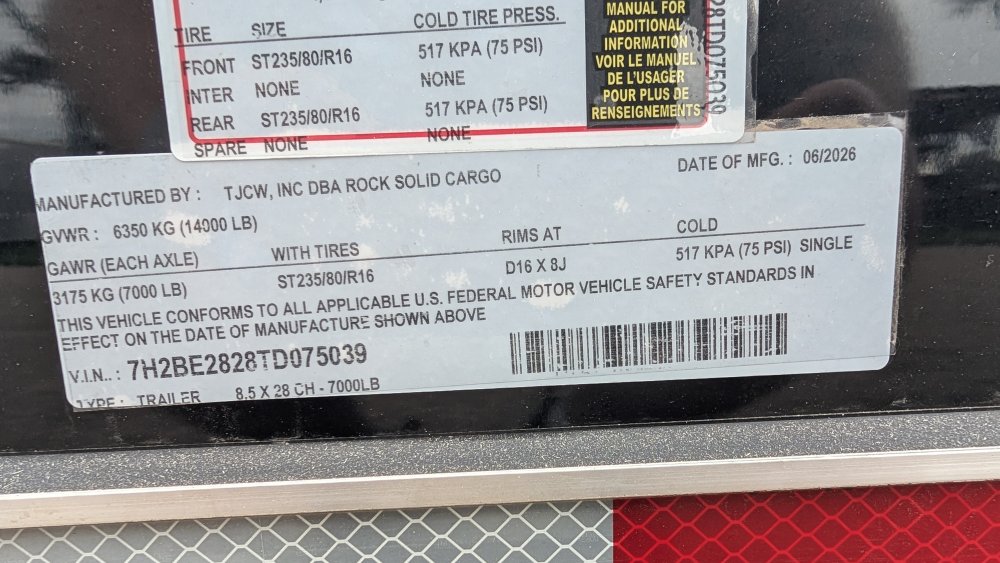 8.5'x28' Rock Solid Cargo Enclosed Cargo