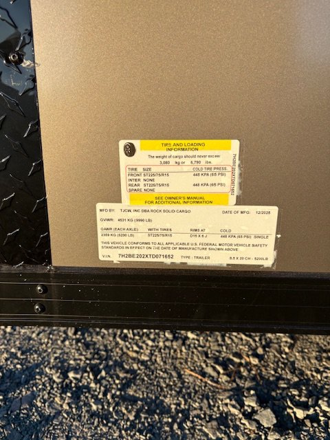 8' 6"x20' Rock Solid Cargo Enclosed Cargo