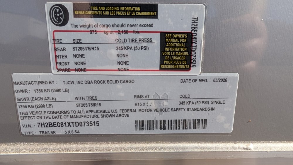 5'x8' Rock Solid Cargo Enclosed Cargo