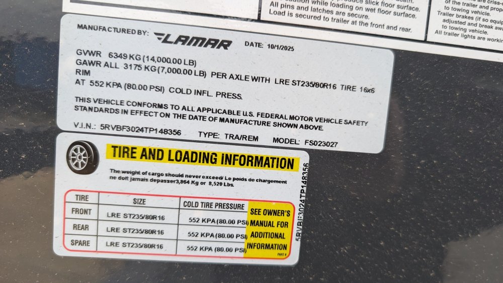 8' 6"x30' LAMAR Equipment