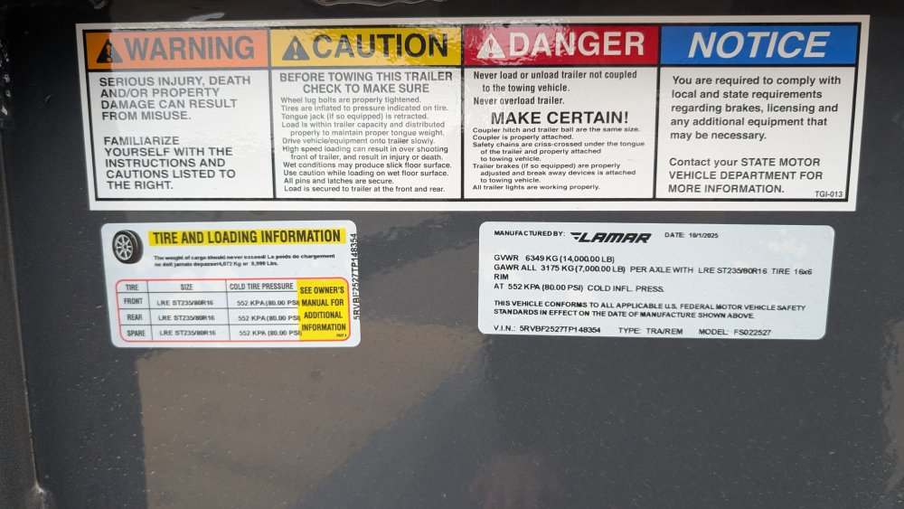 8' 6"x25' LAMAR Equipment