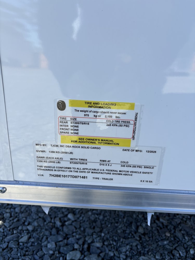 5'x10' Rock Solid Cargo Enclosed Cargo