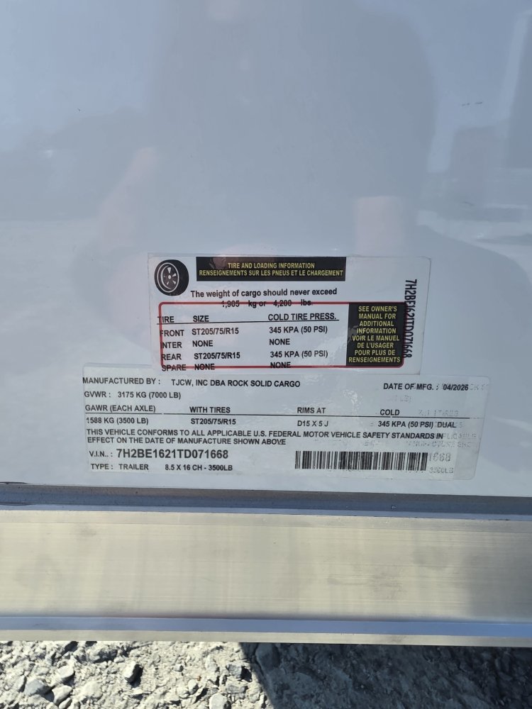 8' 6"x16' Rock Solid Cargo Enclosed Cargo