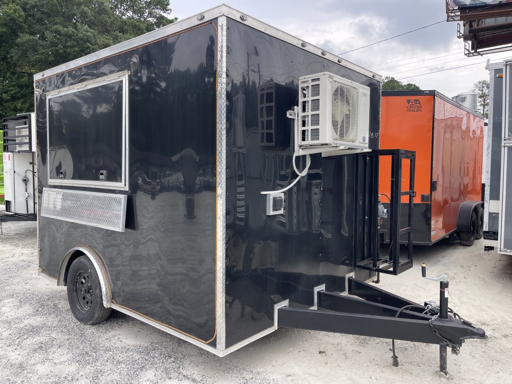 USED 8.5X10 Food Trailer W/ Hood Vent, Fryer, 4 Burner, Fire Suppression, Sink PKG, Refrigerator, Aw