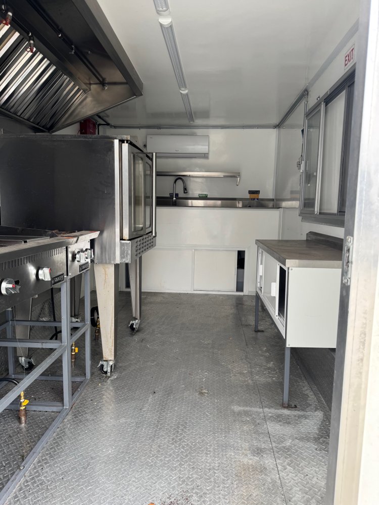 2025 FUDT USED 8X14 Food Trailer W/ 2 Burner, Flat Top, Oven, Hood vent Fire Suppression, Triple Sin