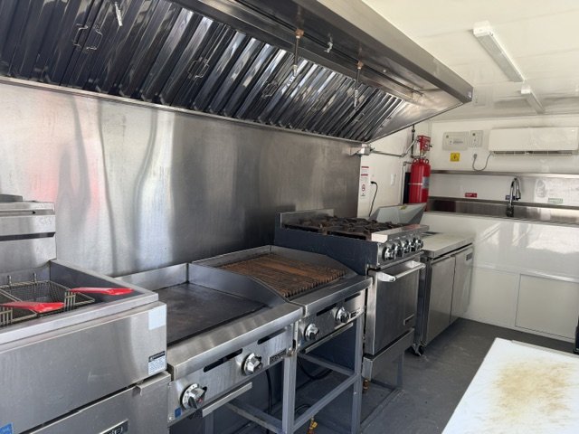 USED 8X12 Food Trailer W/ Hood Vent, Fire Suppression, Mini Split, Griddle, Charbroiler, 4 Burner Ra