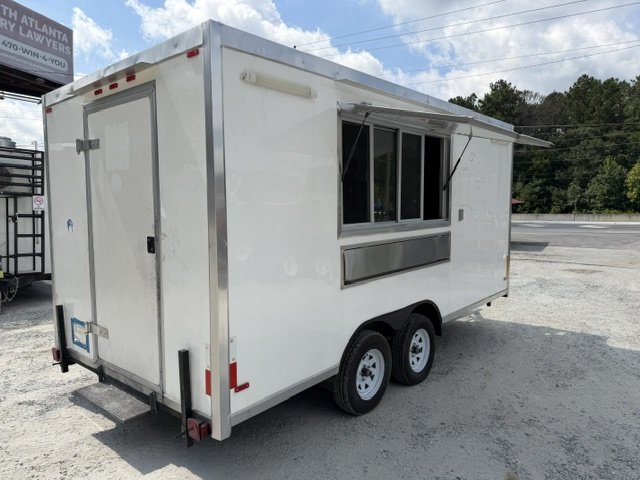 USED 8X12 Food Trailer W/ Hood Vent, Fire Suppression, Mini Split, Griddle, Charbroiler, 4 Burner Ra