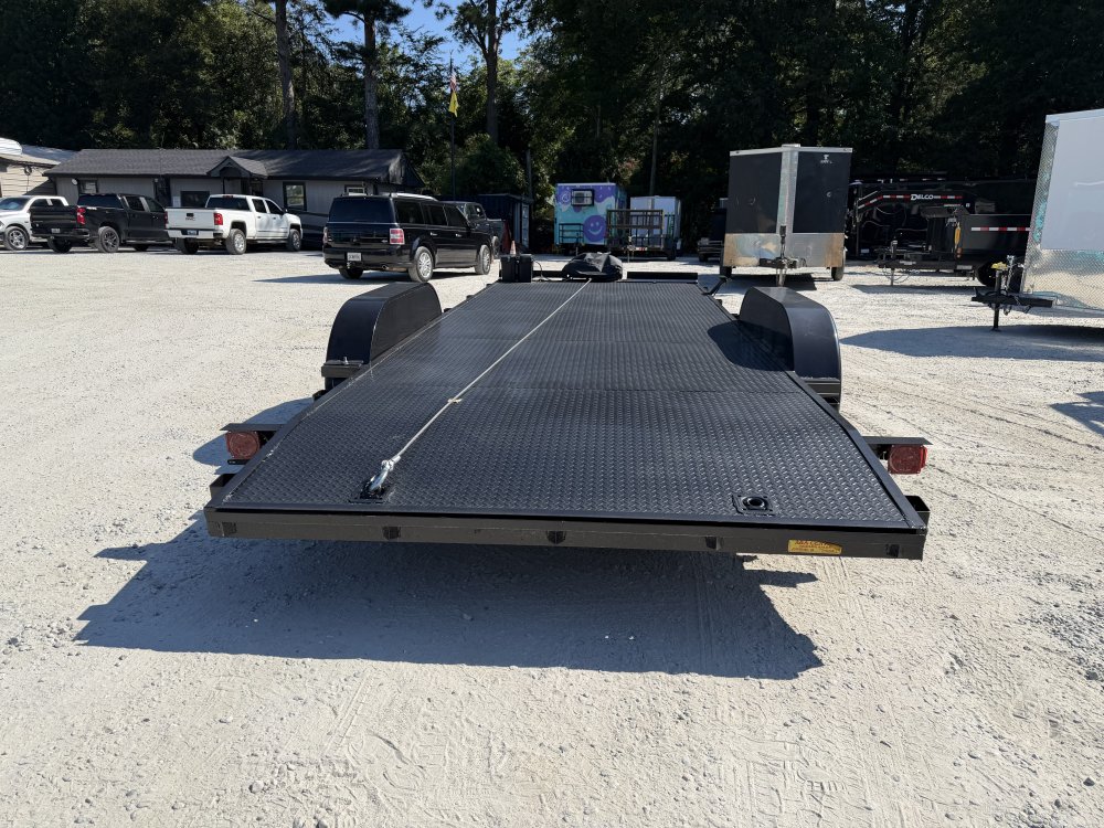 7X20 Steel Floor Car Hauler W/ 2-3500LB Axles Winch, Removable Driver Fender, 5' Foot Slide in Ramps
