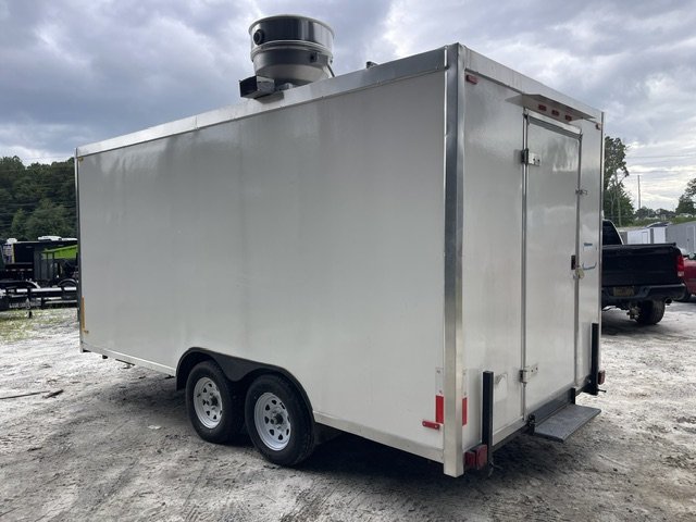 USED 8X16 Food Trailer W/ Hood Vent, 4 Burner, Fire Suppression, Refrigerator, Sink PKG, Concession 