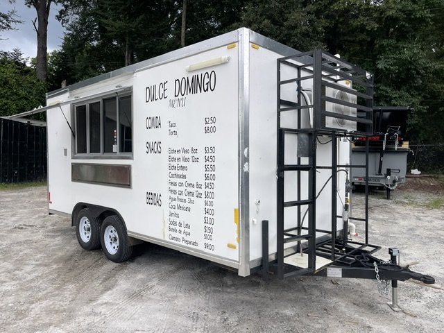 USED 8X16 Food Trailer W/ Hood Vent, 4 Burner, Fire Suppression, Refrigerator, Sink PKG, Concession 