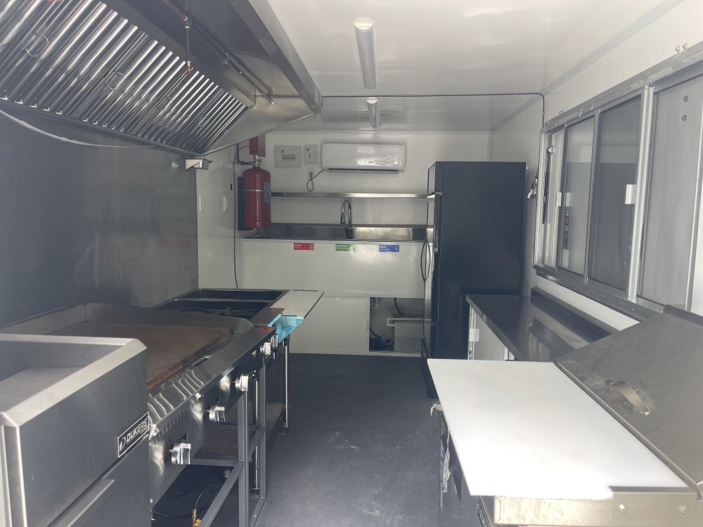 USED 8X16 Food Trailer W/ Hood Vent, 4 Burner, Fire Suppression, Refrigerator, Sink PKG, Concession 