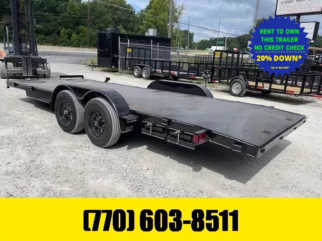 2026 7X20 Steel Floor Car Hauler W/ 2-5200LB Axles Winch Plate, Removable Driver Fender, 5' Foot Sli