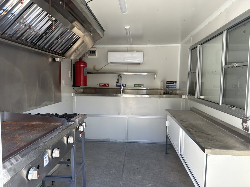 USED 8x12 Food Trailer W/Fridge, Hood Vent, Fryer, 4 Burner, Fire Suppression, Sink PKG, Refrigerato