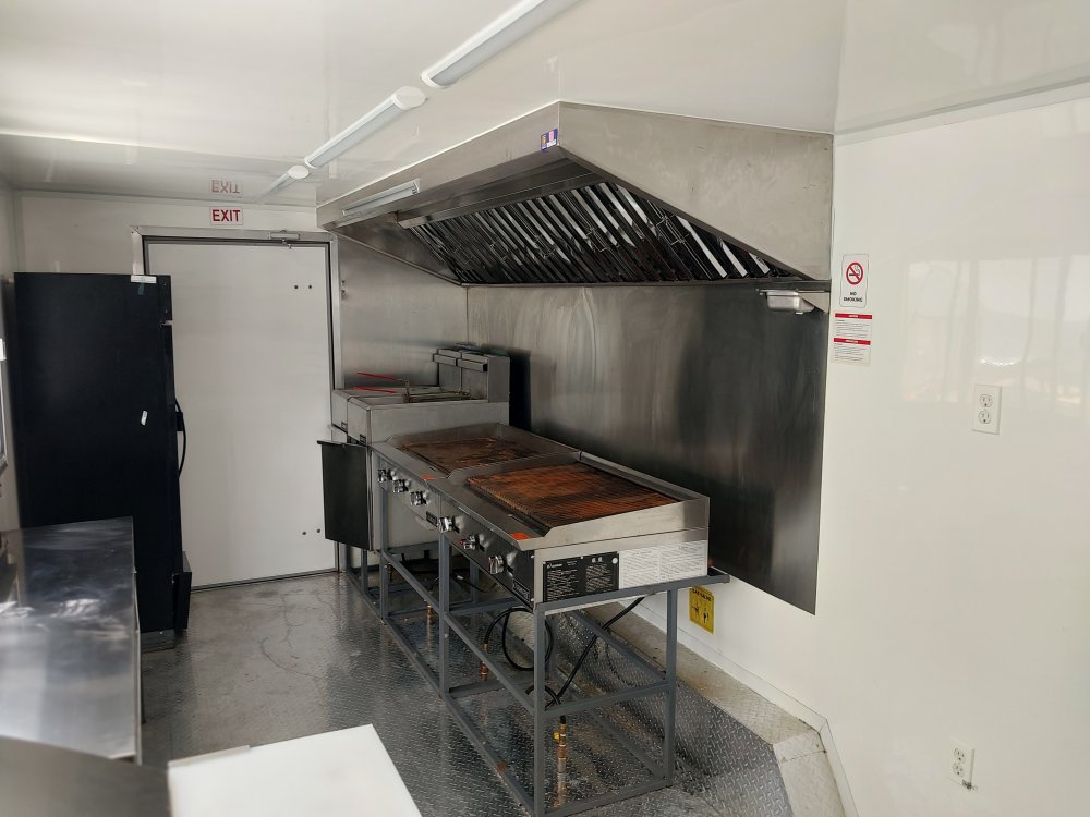 USED 8x20 Food Trailer W/ Hood Vent, 2-Fryers, Griddle, Charbroiler, Fridge, Sandwich Prep 2024 FUDT
