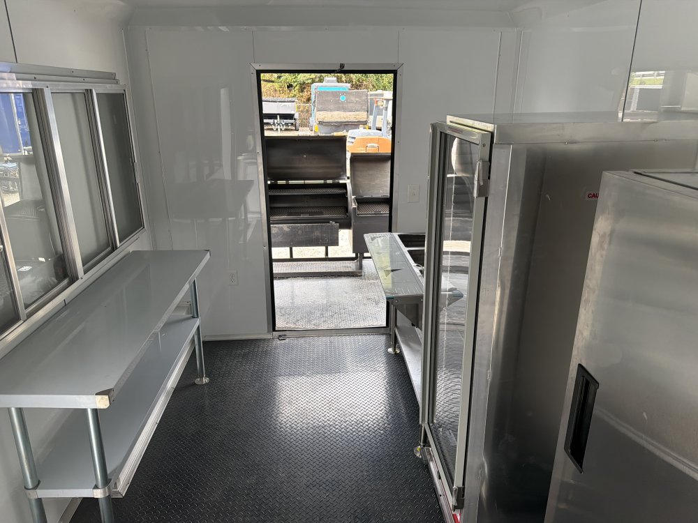 8.5x20 Food Trailer BBQ PORCH, With SMOKER AND PROOFIN CABINET/WARMER, SINK PKG, 50 AMP ELECTRICAL P