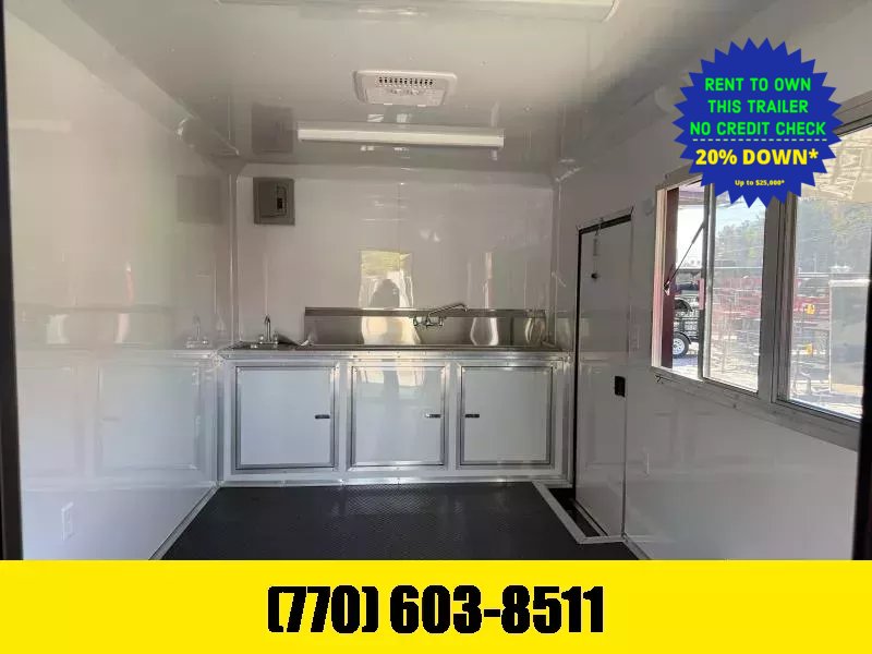 2026 Quality Cargo 8.5x20 Food Trailer BBQ PORCH, SINK PKG, 50 AMP ELECTRICAL PACKAGE, A/C, FINISHED