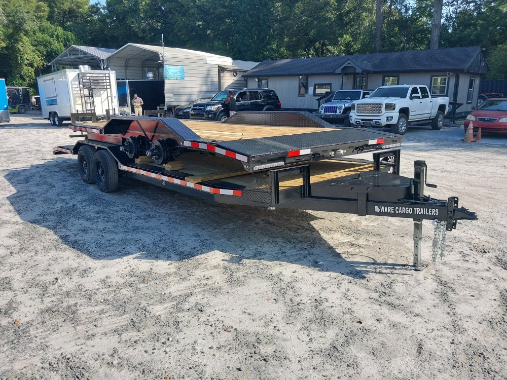8.5X24 Wood Floor Car Hauler W/ 2-5200LB Axles, Driveover Fenders, 5' Foot Slide in Ramps 2027