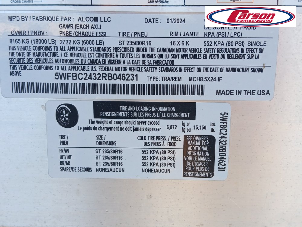 102x24 ALCOM Car/Racing Trailer