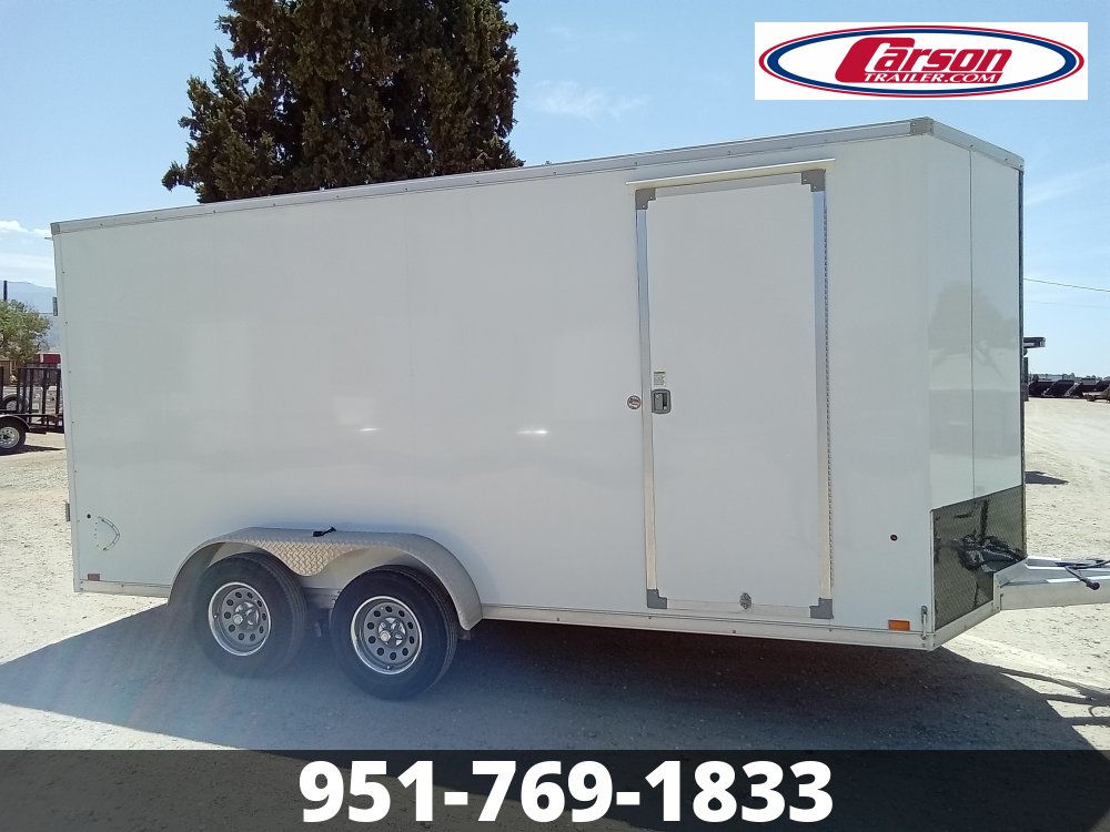 USED 2022 EVERLITE ALUMINUM 7' X 16' ENCLOSED V-NOSE CARGO TRAILER