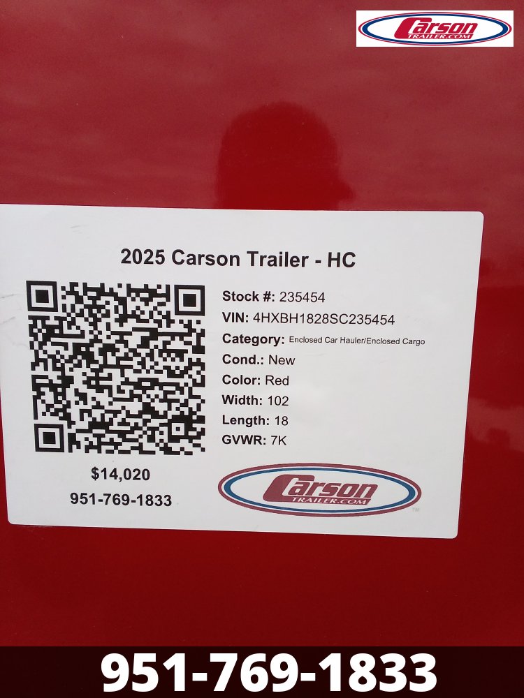 2025 CARSON 8.5' X 18' HIWAY CARGO ENCLOSED TRAILER