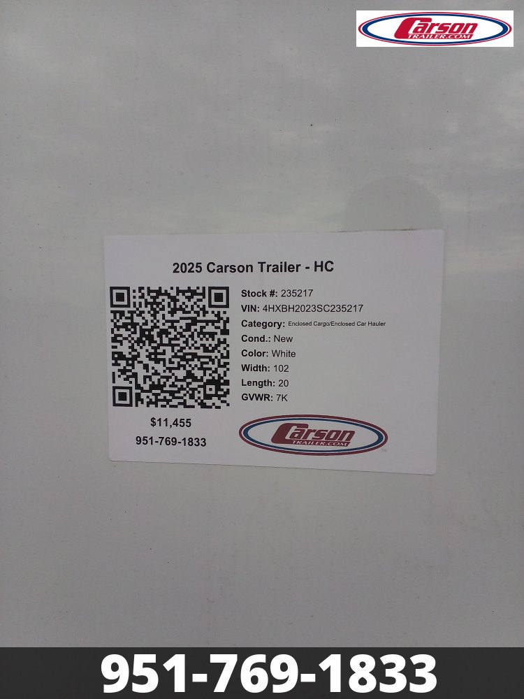 2025 CARSON 8.5' X 20' HIWAY CARGO ENCLOSED TRAILER