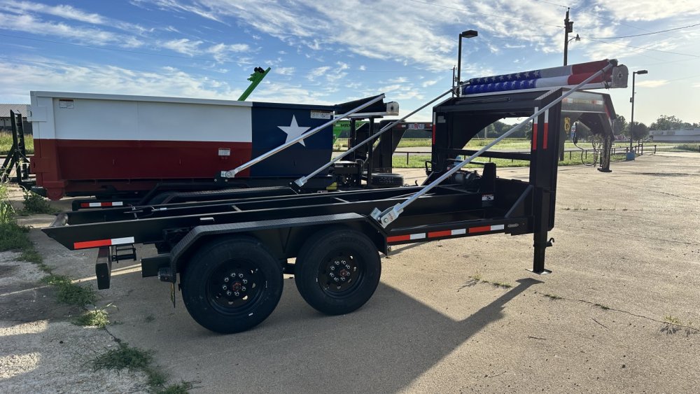 16FT 20K GVWR Gooseneck Roll-Off Trailer | Wireless Remote | Hydraulic Jacks | Auto Tarp